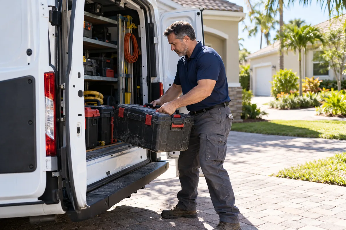 A contractor loading tools into his work van